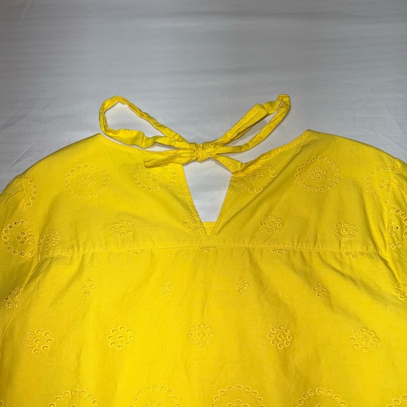 NWOT Crown and Ivy Yellow Eyelet Peplum Blouse | Tie Neck Long Sleeve - Picture 8 of 10